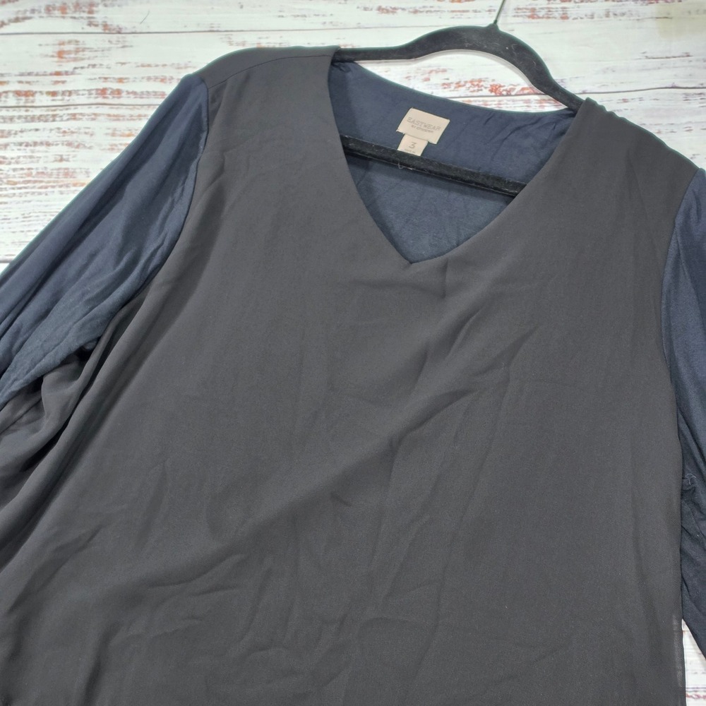 Easywear by Chico's Layered Top Women 3 Black Excellent V-Neck Mixed Media